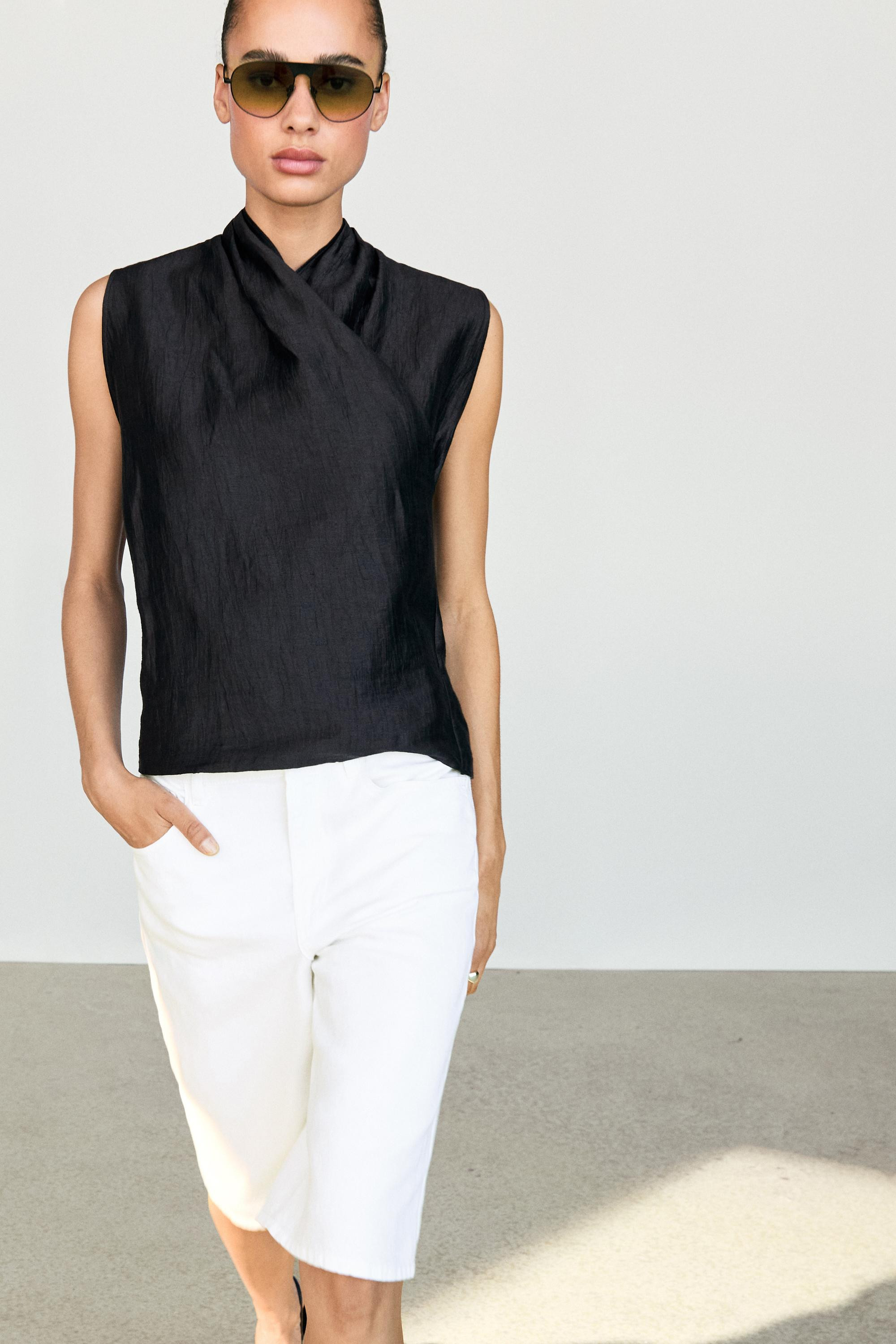 Linen blend sleeveless crossover top | Zara US