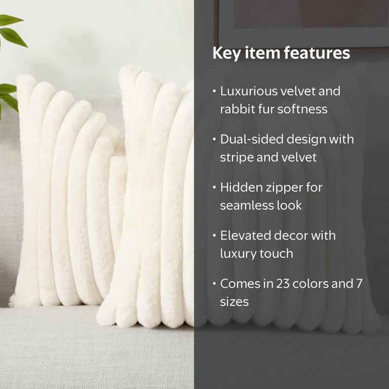 decorUhome Pack of 2 Faux Fur Plush Throw Pillow Covers 18x18, Soft Fluffy Striped Decorative Cou... | Walmart (US)