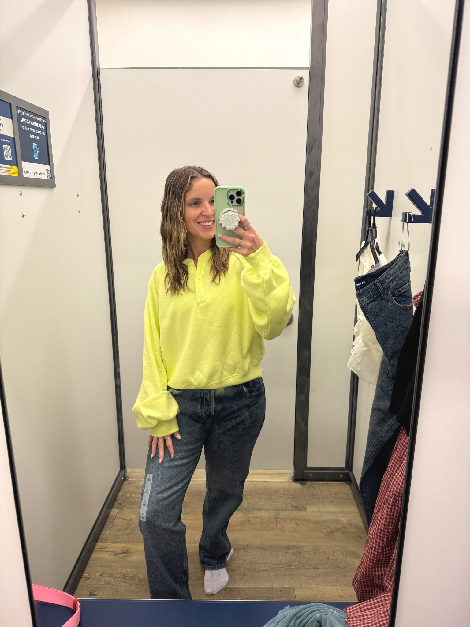This lime green Henley sweatshirt was an instant YES 💚 I ended up grabbing the large because that was the only size in this color, but I tried the medium too and both worked! I honestly could’ve done a small, but I like this style oversized — especially since it’s slightly cropped. It gives cozy without looking like I’m drowning 👏

Tons of colors, but this one was my fave!

As for the jeans… it was a mess 😅 I tried one baggy pair in a 4 (way too big), then this pair in a 2 (too tight at the waist). No clue what exact style these are, but I’ll link the closest match!

Full try-on haul is up on TikTok @katiedb52 👀

#LTKSeasonal #LTKFindsUnder50 #LTKStyleTip