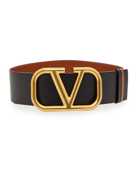 Valentino Garavani VLOGO 70mm Wide Box Leather Belt | Neiman Marcus