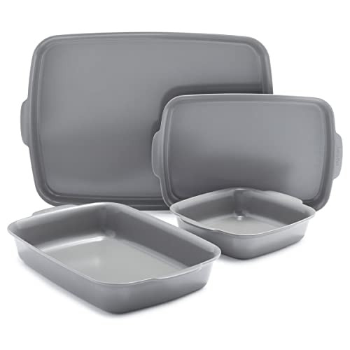 GreenPan Premiere Ovenware Healthy Ceramic Nonstick 4 Piece Bakeware Set, PFOA and PFAS-Free, Rectangular, Square, Quarter, Half Sheet Baking Pans, Warp-Free, Oven Safe to 600F, Dishwasher Safe, Gray | Amazon (US)