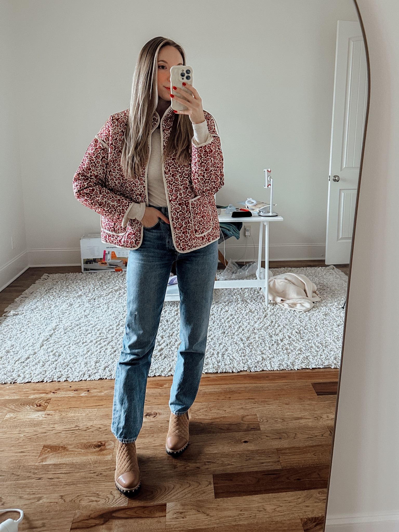 Floral puff jacket spring outfit idea styled by BarbiGia. Free people similar flower jacket. Agolde jeans straight leg 90s style 

#LTKsalealert #LTKfindsunder50 #LTKstyletip