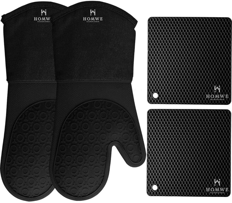 HOMWE Silicone Oven Mitts and Pot Holders, 4-Piece Set, Heavy Duty Cooking Gloves, Kitchen Counte... | Amazon (US)