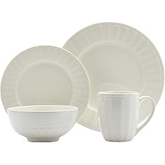 Amazon.com | Tabletops Gallery Embossed Bone White Porcelain Round Dinnerware Collection- Chip Resis | Amazon (US)