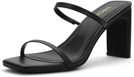 Carcuume Women's Square Toe Two Strap Open Toe Block Heels Sandals Slip On Shoes | Amazon (US)