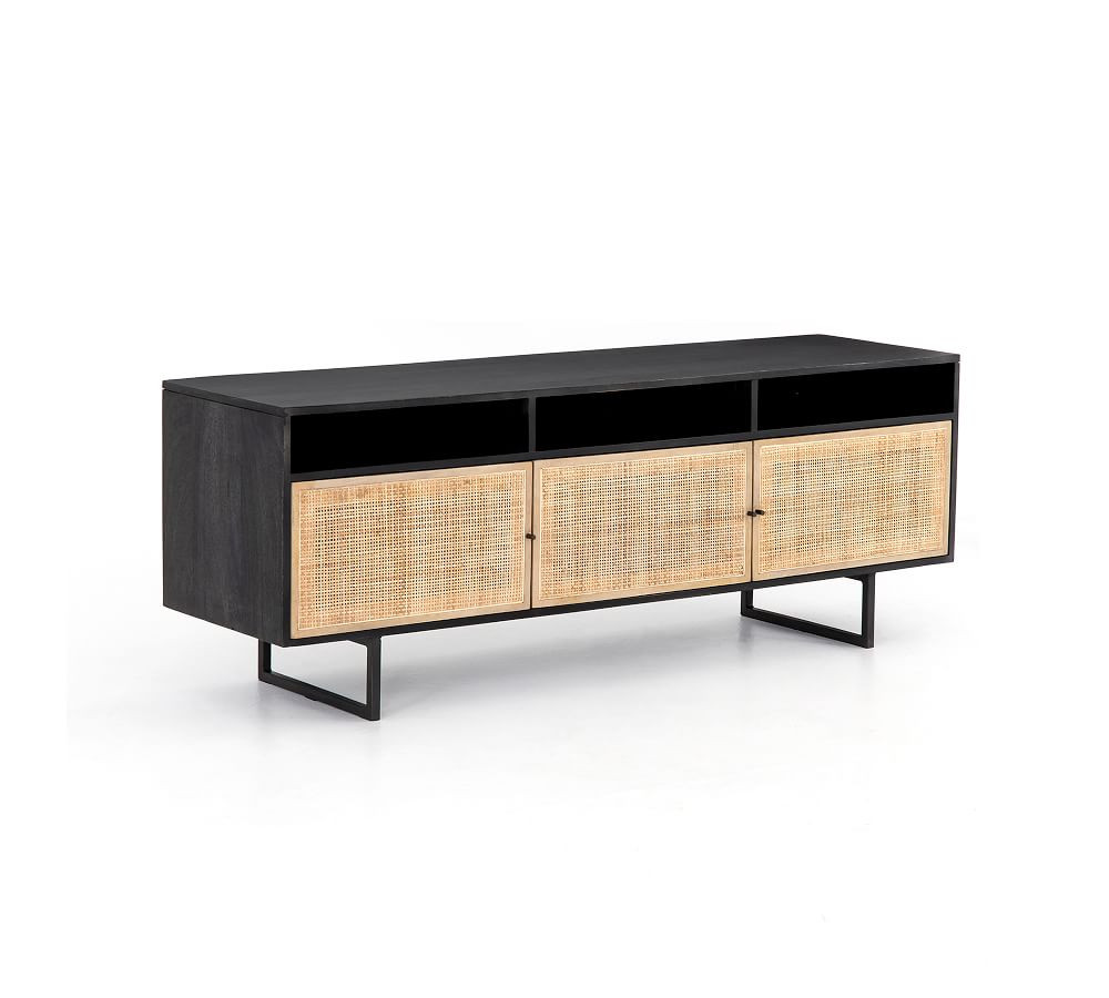 PB OPEN BOX Dolores Cane Media Console, Black | Pottery Barn (US)