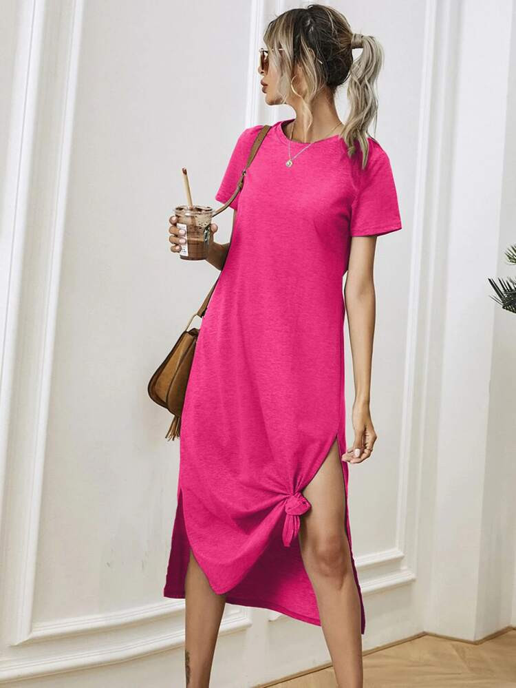 Solid Split Hem Tee Dress | SHEIN