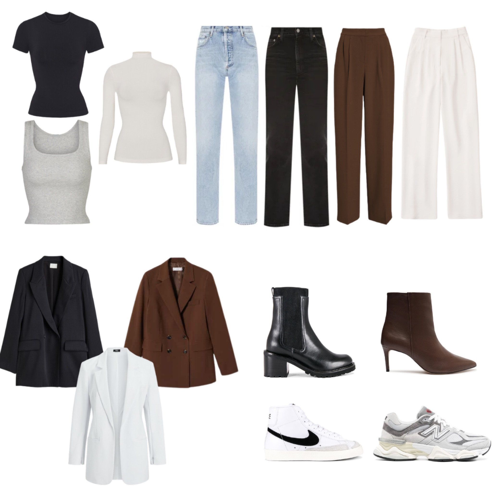 Wardrobe essentials 
#basics #closetessentials #tops #blazers #boots #sneakers #pants #trousers #jeans #skims #newbalance

#LTKFind #LTKstyletip #LTKworkwear