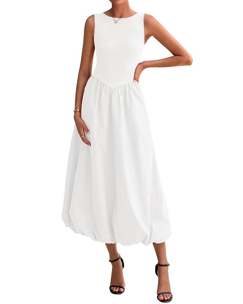 BTFBM Women's 2025 Summer Casual Sleeveless Midi Dress Patchwork Knit Tank Bubble Long Flowy Beac... | Amazon (US)