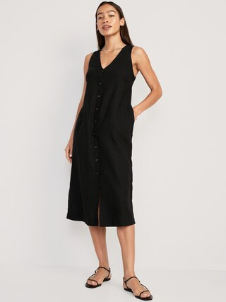 Sleeveless Button-Front Linen-Blend Maxi Shift Dress for Women | Old Navy (US)