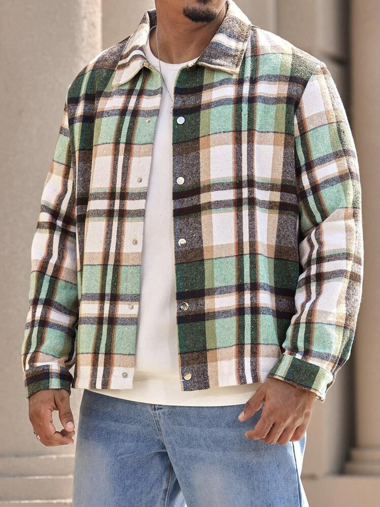 Manfinity CasualCool Plus Size Men's Casual Plaid Print Jacket, Autumn | SHEIN