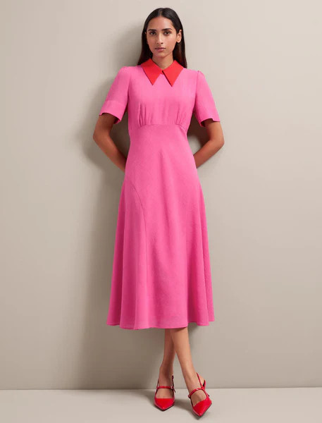 Lydia Techni Voile Midi Dress - Hot Pink Crimson | Cefinn