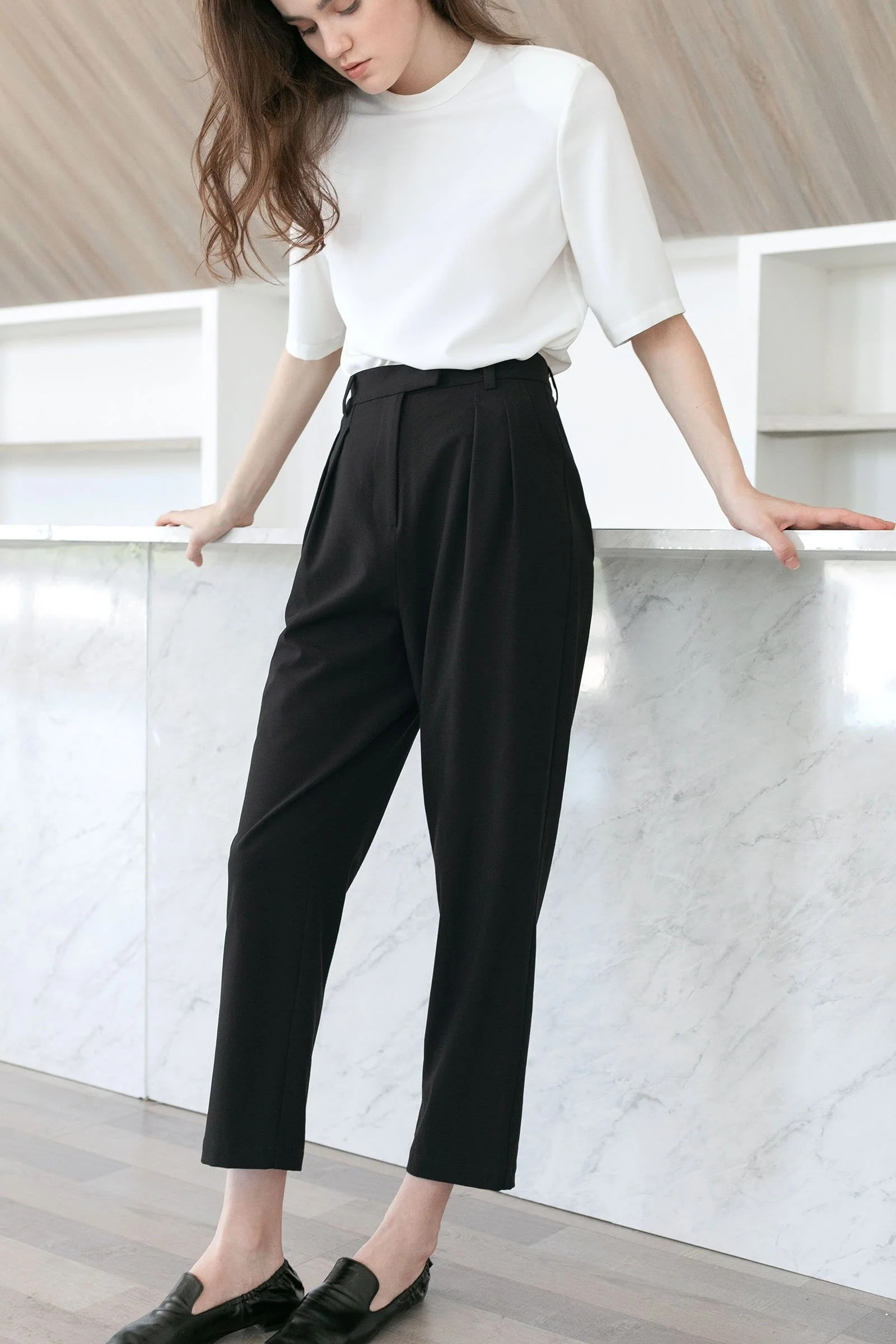 Everly Black Cuffed Trousers | J.ING