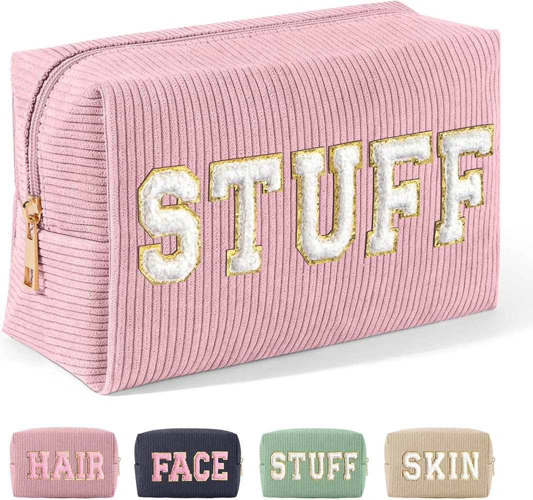 MAGEFY Corduroy Makeup Bag Small Makeup Bag for Purse with Compartments Cute Makeup Pouch Cosmeti... | Amazon (US)