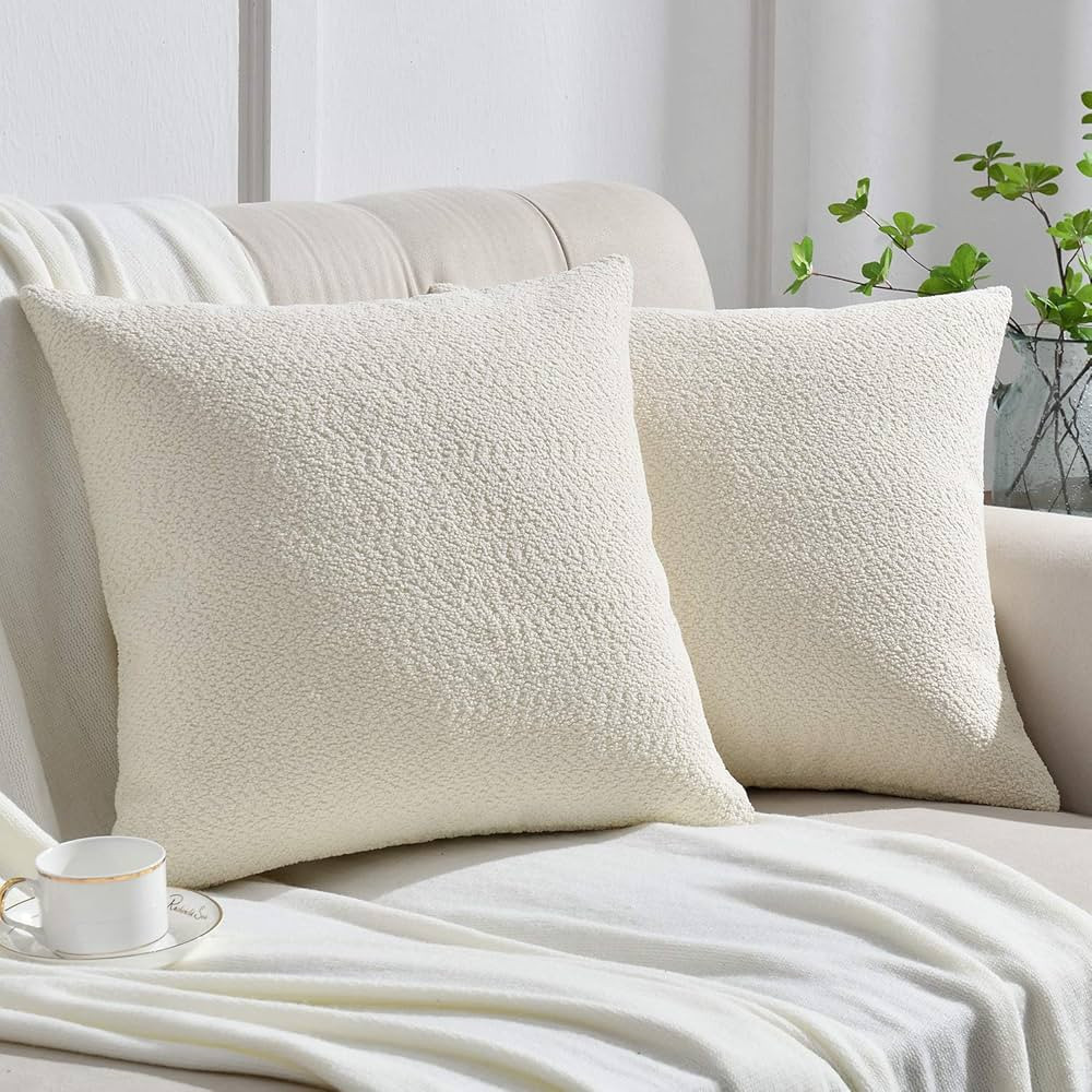 Rythome Set of 2 Cozy Boucle-Like Textured Throw Pillow Covers for Couch and Bed - 20"x20", Ivory | Amazon (US)