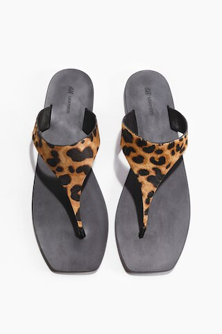 H & M - Leather Sandals - Beige/Faux Leopard | H&M (US + CA)
