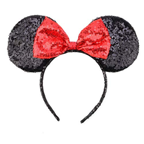 HoveBeaty Mouse Ears Bow Headbands Sequin Hairband Butterfly Glitter Hair Accessories for Girls Women Boys Birthday Cosplay Party Decorations (Red) | Amazon (US)