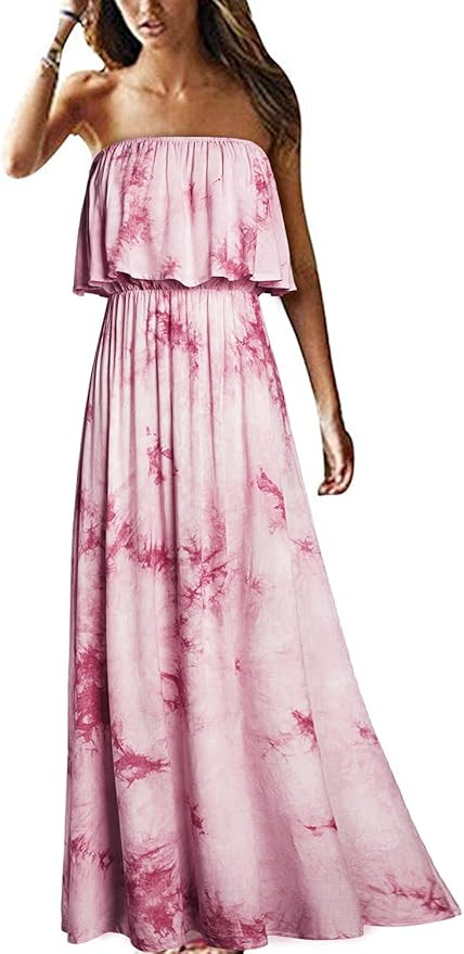 Yidarton Women Summer Blue and White Porcelain Strapless Boho Maxi Long Dress | Amazon (US)