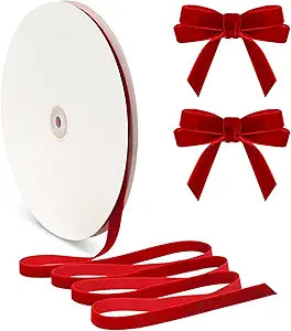 Thin Red Velvet Ribbon 3/8 Inch, Vintage Dark Red Velvet Ribbon for Gift Wrapping, 30 Yd Christma... | Amazon (US)