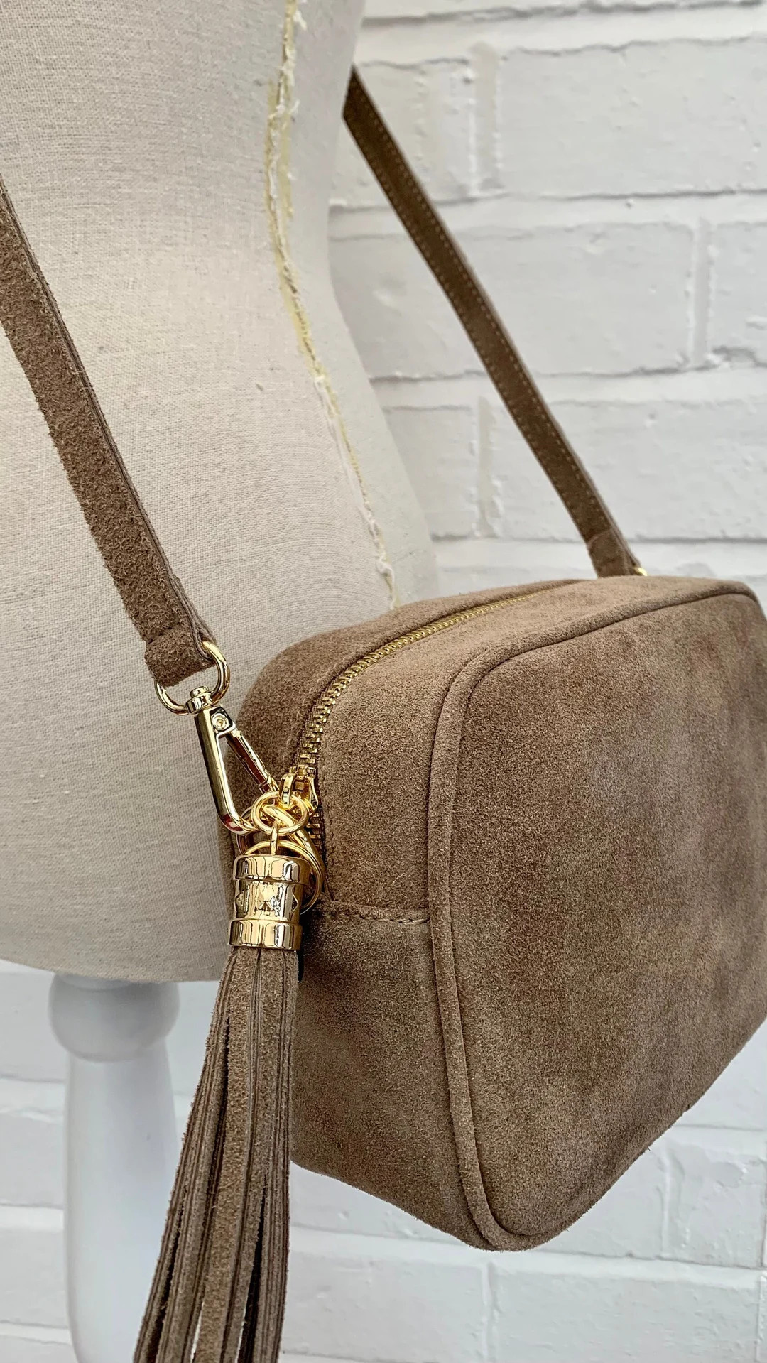 Taupe Suede Crossbody Bag, Suede Bag, Camera Bag, Tassel Bag, Wedding Bag, Suede Tassel Bag, Nigh... | Etsy (US)