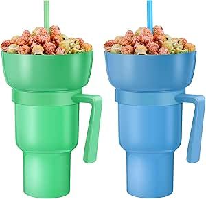 2 Pcs Stadium Tumbler with Snack Bowl 32 oz 2 in 1 Travel Cup with Snack Bowl Leak Proof Snack an... | Amazon (US)