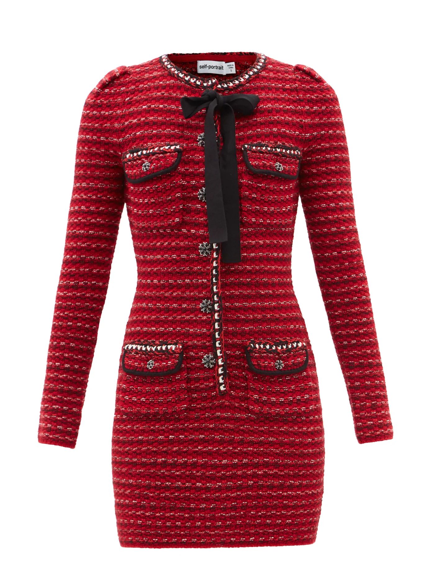 Tweed-effect wool-blend knitted mini dress | Self-Portrait | Matches (US)