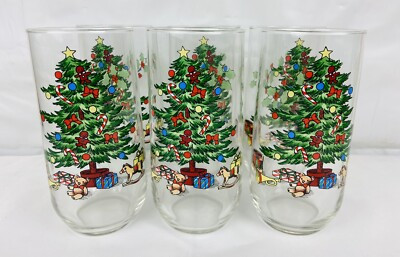 Vintage 6pc Luminarc Noel Christmas Tree Holly 16oz Tumblers Drinking Glasses  | eBay | eBay US