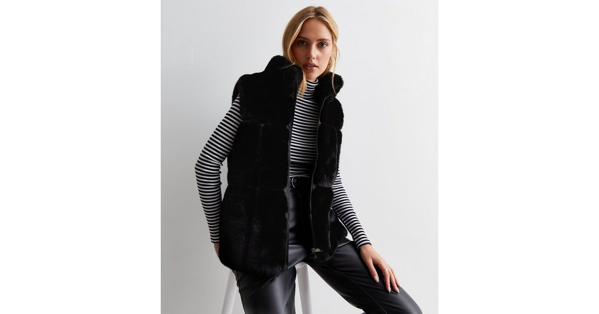 Gini London Black Faux Fur Zip Up Gilet | New Look | New Look (UK)