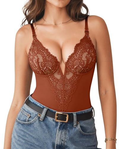 Popilush Shapewear Bodysuits for Women Lace Corset Tops Tummy Control V Neck Sleeveless Body Suit... | Amazon (US)