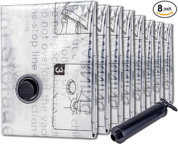 Vacuum Storage Bags 8 Jumbo, Space Saver Bags with Travel Hand Pump, Compression Airtight Sealer ... | Amazon (US)