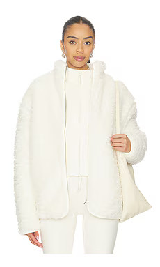 SKIMS Faux Fur Zip Up Mock Neck Jacket in Egret from Revolve.com | Revolve Clothing (Global)