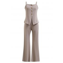 Button Front Asymmetric Cami Top and Pants Set in Taupe | Chicwish