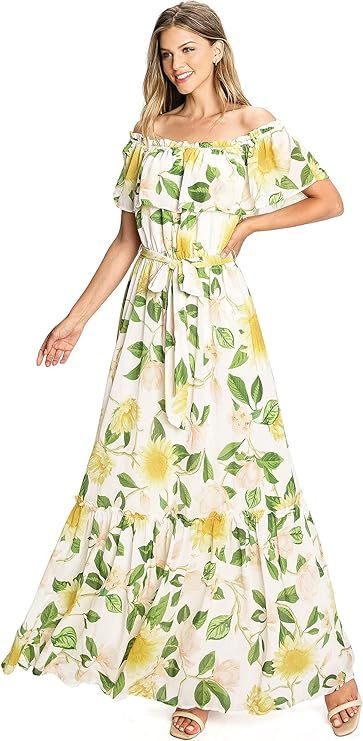 Flying Tomato Women's Off-Shoulder Floral Print Maxi Dress | Amazon (US)
