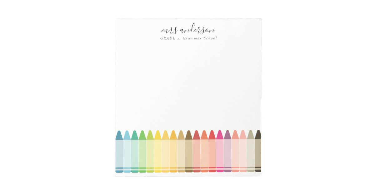 Modern Kids Teacher Colorful Rainbow Crayon Colors Notepad | Zazzle | Zazzle