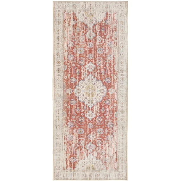 ReaLife Rugs Machine Washable Printed Persian Distressed Medallion Orange Eco-friendly Recycled F... | Walmart (US)