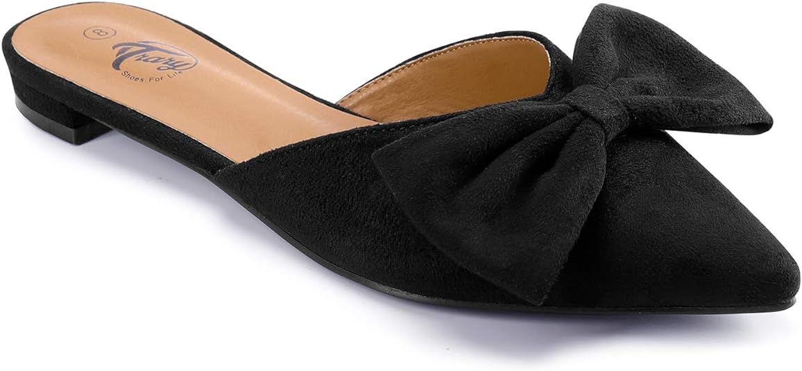Trary Mule Bow Pointed Toe Backless Loafer Shoes for Women | Amazon (US)