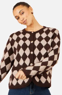 Yumi Argyll Button-Front Knit Cardigan in Brown at Nordstrom, Size Medium/large | Nordstrom
