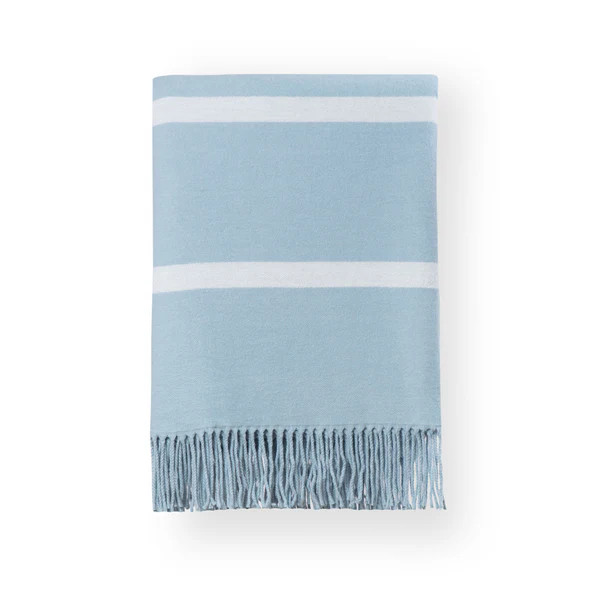 Coastal Throw Blanket, Pinstripes with Fringe, Baby Blue White, 52"x71" | Hofdeco