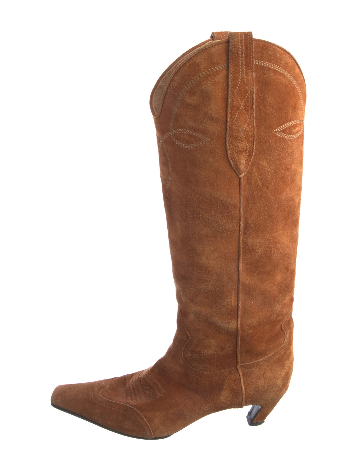 Suede Embroidered Accent Western Boots | The RealReal