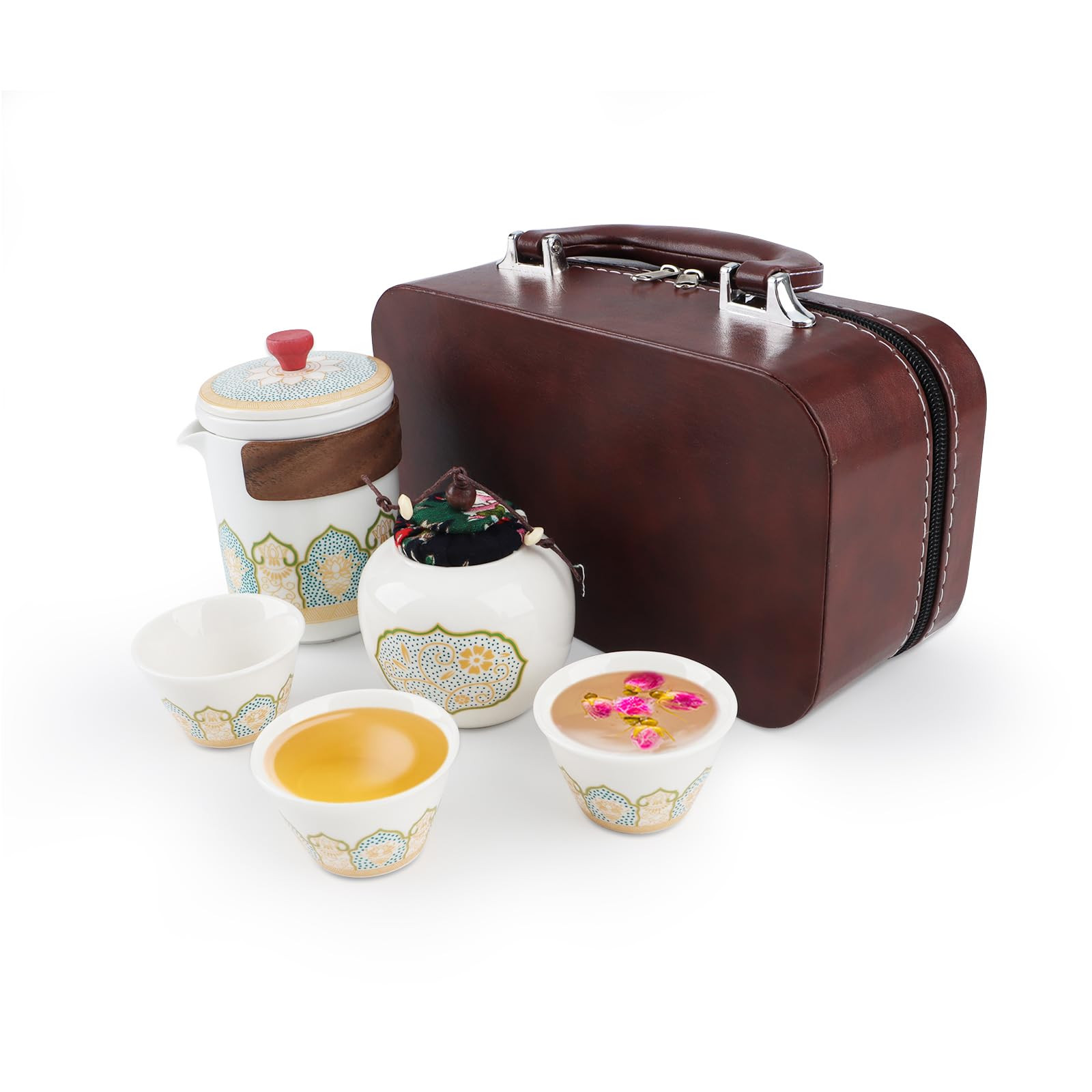 Ceramic Tea Set for Adults, Vintage Tea Cup Set of 5, Porcelain Travel Tea Set with Teapot, Cups,... | Amazon (US)