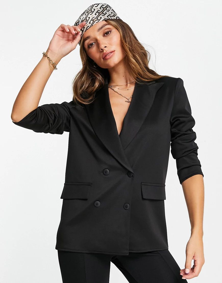 ASOS DESIGN structured jersey double breasted blazer in black | ASOS (Global)