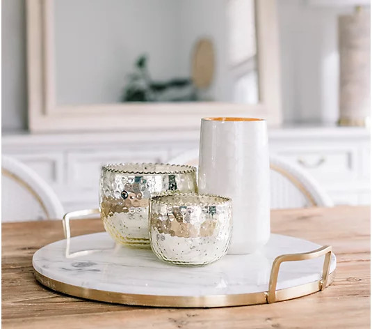 Round Marble Tray with Gold Accents by Lauren ...