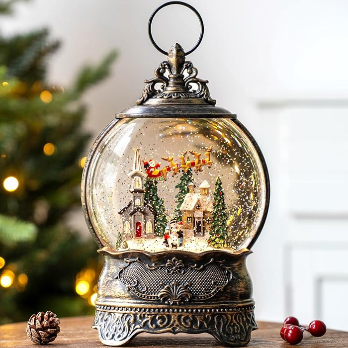 Christmas Snow Globes Lantern Snow Globe with Music Water Lantern Santa Flying Scene Elk Lighted ... | Amazon (US)