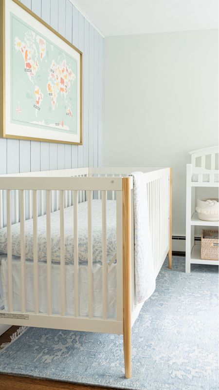 Neutral coastal style nursery with Serena and Lily bedding, white crib, white changing table, map artwork, and more baby home decor

#LTKfamily #LTKbaby #LTKhome