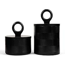 Premium Designer Black Wood Canister with Lids - Set of 2 - Decorative Jars for Kitchen Decor, Di... | Amazon (US)