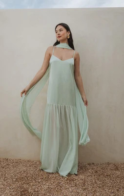 Dalia Maxi Dress, in Pistachio Luxe Satin, Size: XL | Show Me Your Mumu | Show Me Your Mumu
