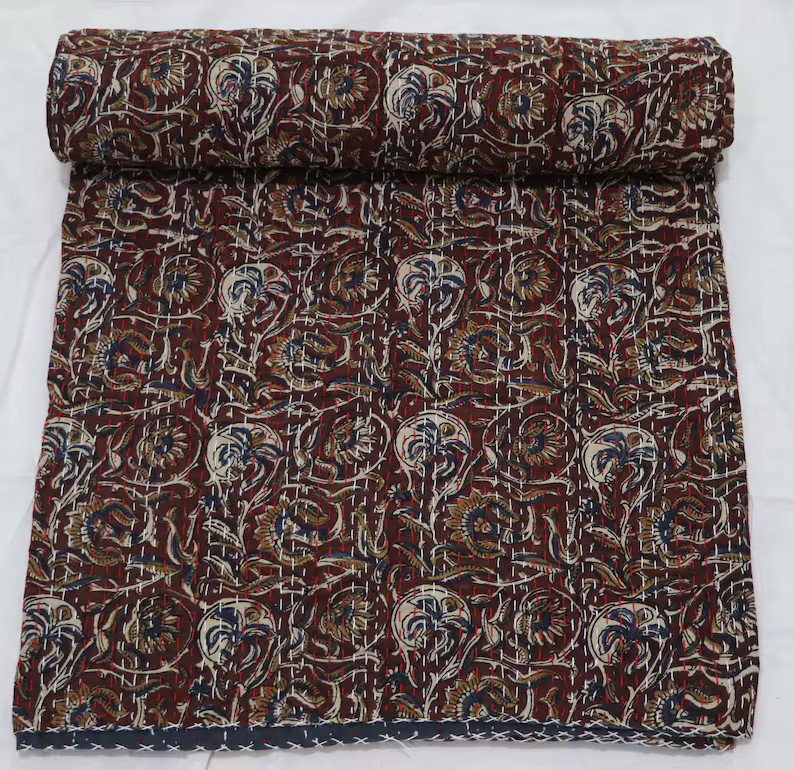 Indian HandBlock Print Bedding Bedspread Full size Queen Quilt Hand Stitched Quilt Neutral Colore... | Etsy (US)