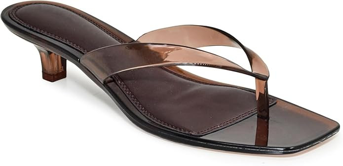 Wild Diva Women's Square Toe Kitten Heel Clear Jelly Sandals | Amazon (US)