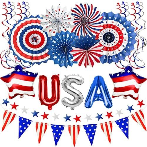 TURNMEON 25Pcs 4th of July Party Decorations Patriotic Party Supplies, USA Star Balloons American... | Amazon (US)