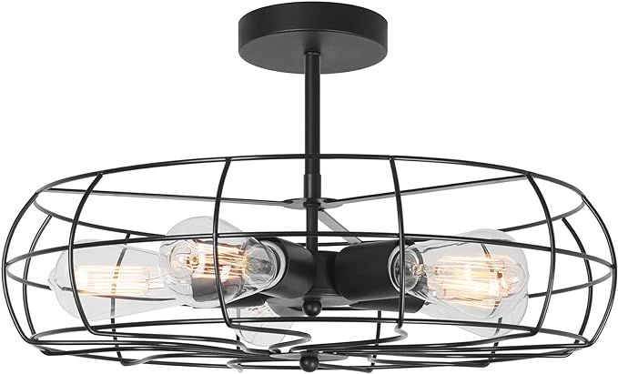 Kira Home Gage 18" 5-Light Industrial Farmhouse/Vintage Semi-Flush Mount Ceiling Light + Metal Ca... | Amazon (US)